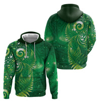 Aotearoa New Zealand New Year Zip Hoodie Tribal Koru Tattoo Green Galaxy Maori Silver Fern