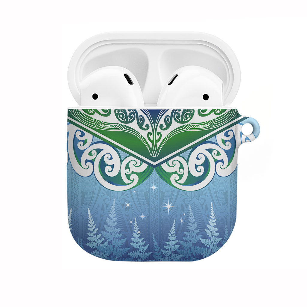 Aotearoa New Zealand New Year AirPods Case Maori Motifs with Silver Fern and Matariki Stars