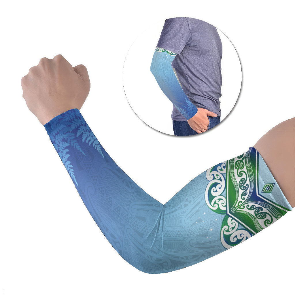 Aotearoa New Zealand New Year Arm Sleeves Maori Motifs with Silver Fern and Matariki Stars