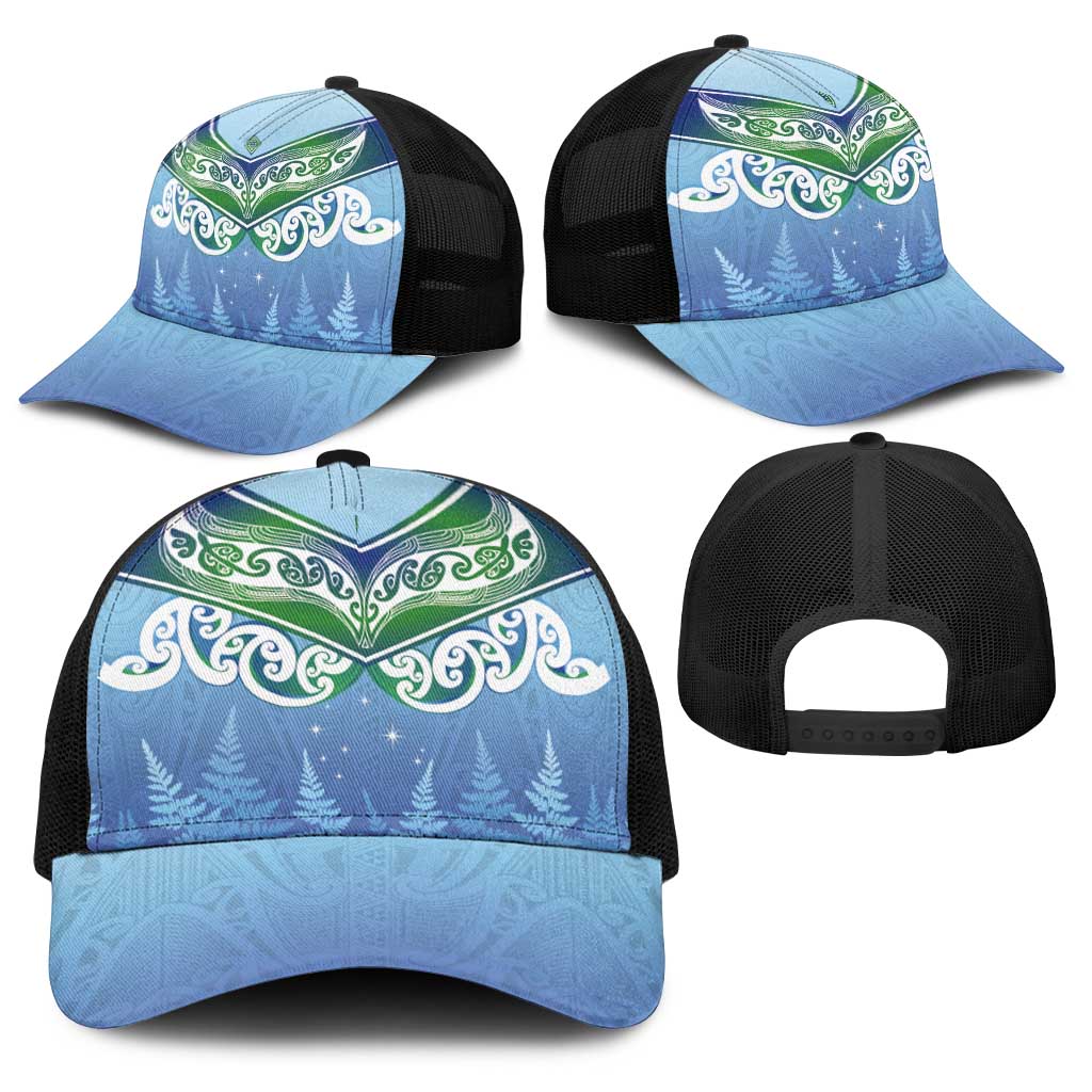 Aotearoa New Zealand New Year Baseball Net Cap Maori Motifs with Silver Fern and Matariki Stars