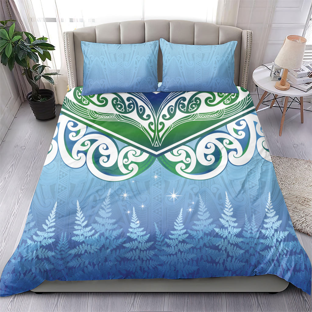 Aotearoa New Zealand New Year Bedding Set Maori Motifs with Silver Fern and Matariki Stars