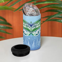Aotearoa New Zealand New Year 4 in 1 Can Cooler Tumbler Maori Motifs with Silver Fern and Matariki Stars