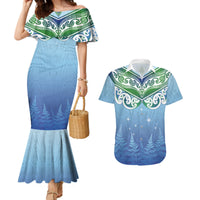 Aotearoa New Zealand New Year Couples Matching Mermaid Dress and Hawaiian Shirt Maori Motifs with Silver Fern and Matariki Stars
