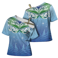 Aotearoa New Zealand New Year Cross Shoulder Shirt Maori Motifs with Silver Fern and Matariki Stars