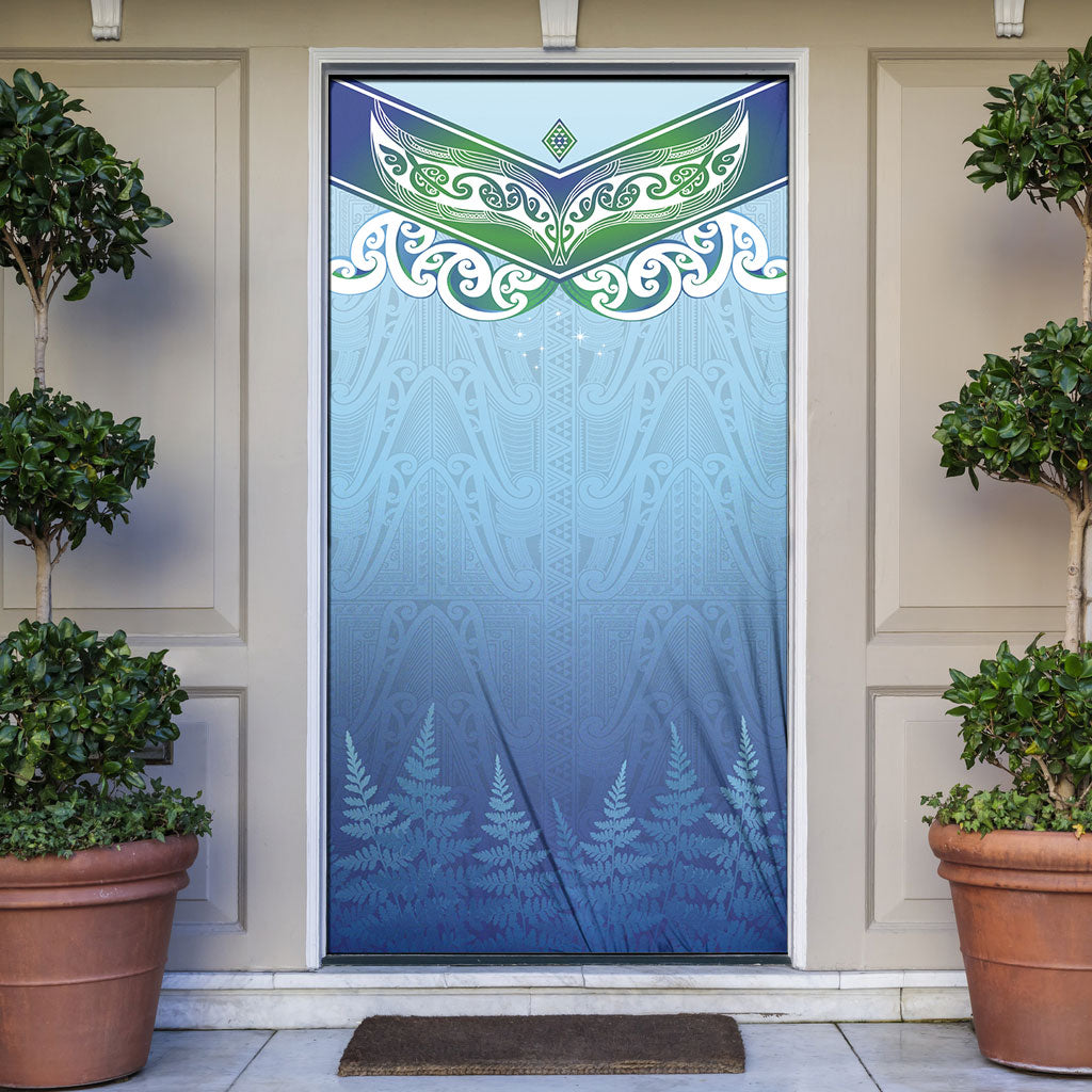Aotearoa New Zealand New Year Door Cover Maori Motifs with Silver Fern and Matariki Stars