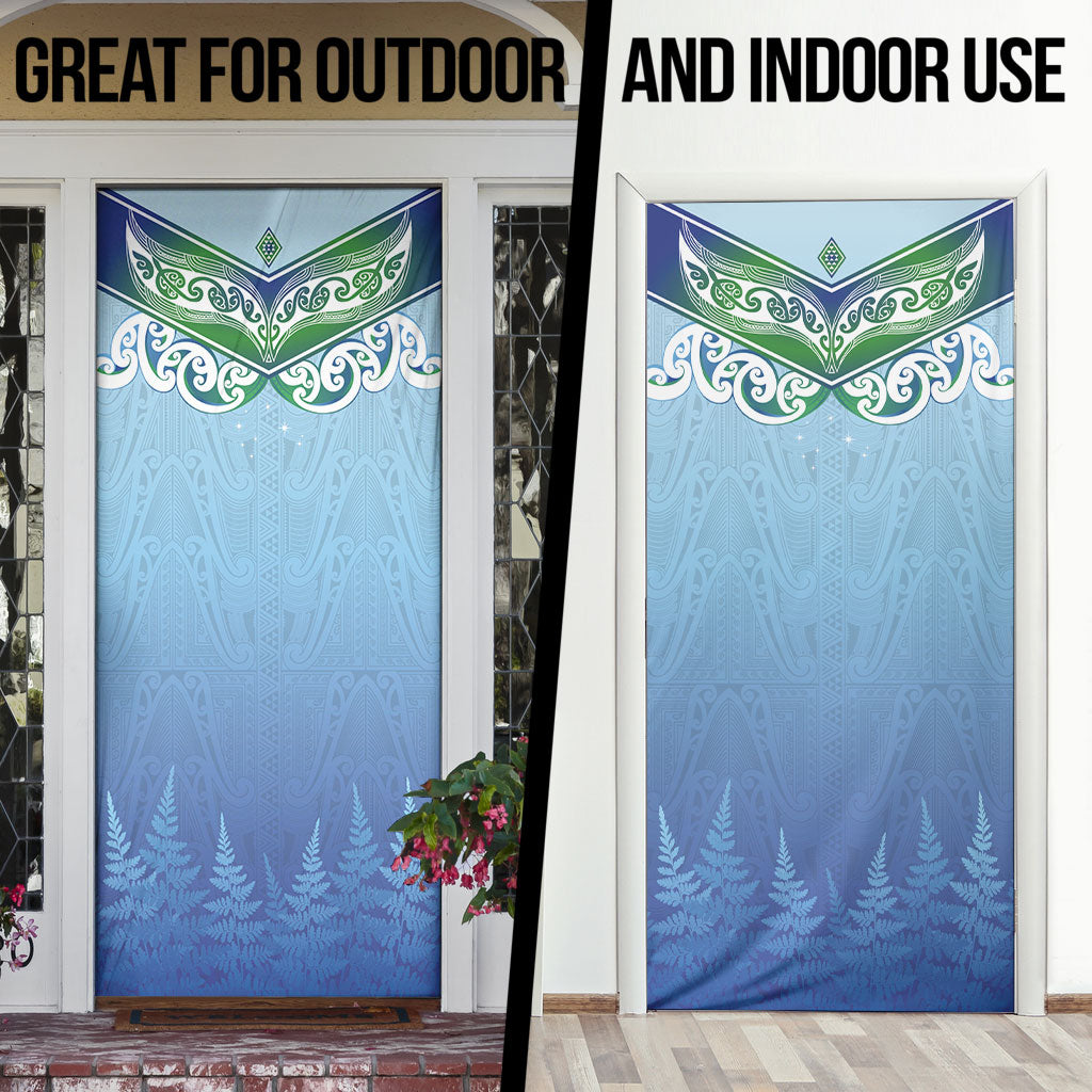 Aotearoa New Zealand New Year Door Cover Maori Motifs with Silver Fern and Matariki Stars