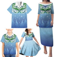 Aotearoa New Zealand New Year Family Matching Puletasi and Hawaiian Shirt Maori Motifs with Silver Fern and Matariki Stars LT03 - Polynesian Pride