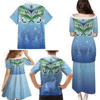 Aotearoa New Zealand New Year Family Matching Puletasi and Hawaiian Shirt Maori Motifs with Silver Fern and Matariki Stars LT03 - Polynesian Pride