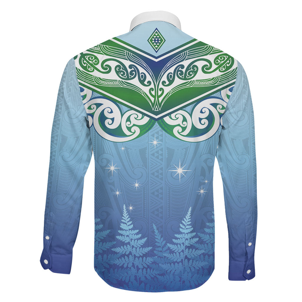 Aotearoa New Zealand New Year Family Matching Short Sleeve Bodycon Dress and Hawaiian Shirt Maori Motifs with Silver Fern and Matariki Stars LT03 - Polynesian Pride