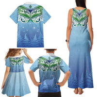Aotearoa New Zealand New Year Family Matching Tank Maxi Dress and Hawaiian Shirt Maori Motifs with Silver Fern and Matariki Stars LT03 - Polynesian Pride