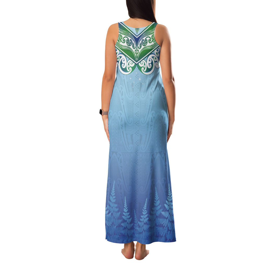 Aotearoa New Zealand New Year Family Matching Tank Maxi Dress and Hawaiian Shirt Maori Motifs with Silver Fern and Matariki Stars LT03 - Polynesian Pride