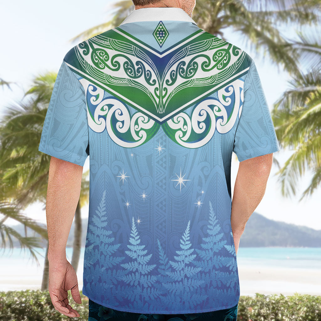 Aotearoa New Zealand New Year Hawaiian Shirt Maori Motifs with Silver Fern and Matariki Stars