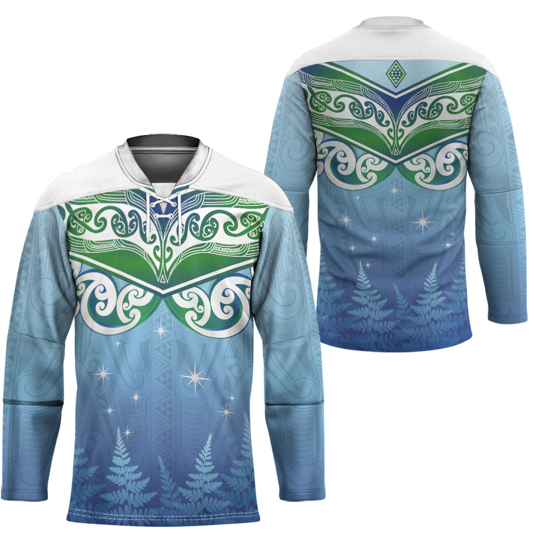Aotearoa New Zealand New Year Hockey Jersey Maori Motifs with Silver Fern and Matariki Stars