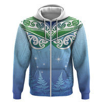 Aotearoa New Zealand New Year Hoodie Maori Motifs with Silver Fern and Matariki Stars