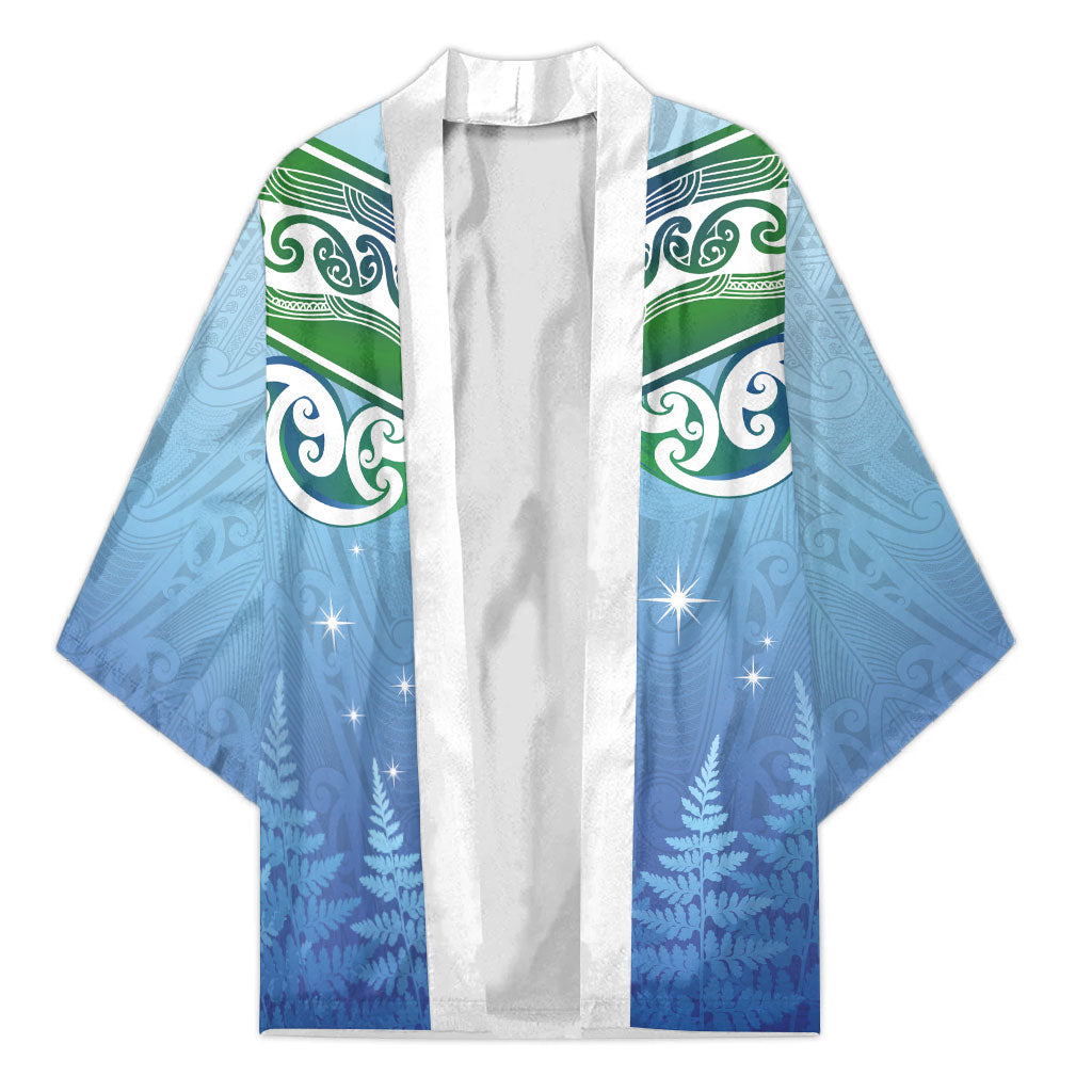 Aotearoa New Zealand New Year Kimono Maori Motifs with Silver Fern and Matariki Stars