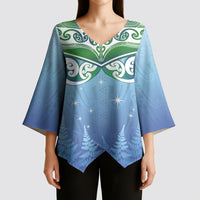 Aotearoa New Zealand New Year Kimono Sleeve Blouse Maori Motifs with Silver Fern and Matariki Stars