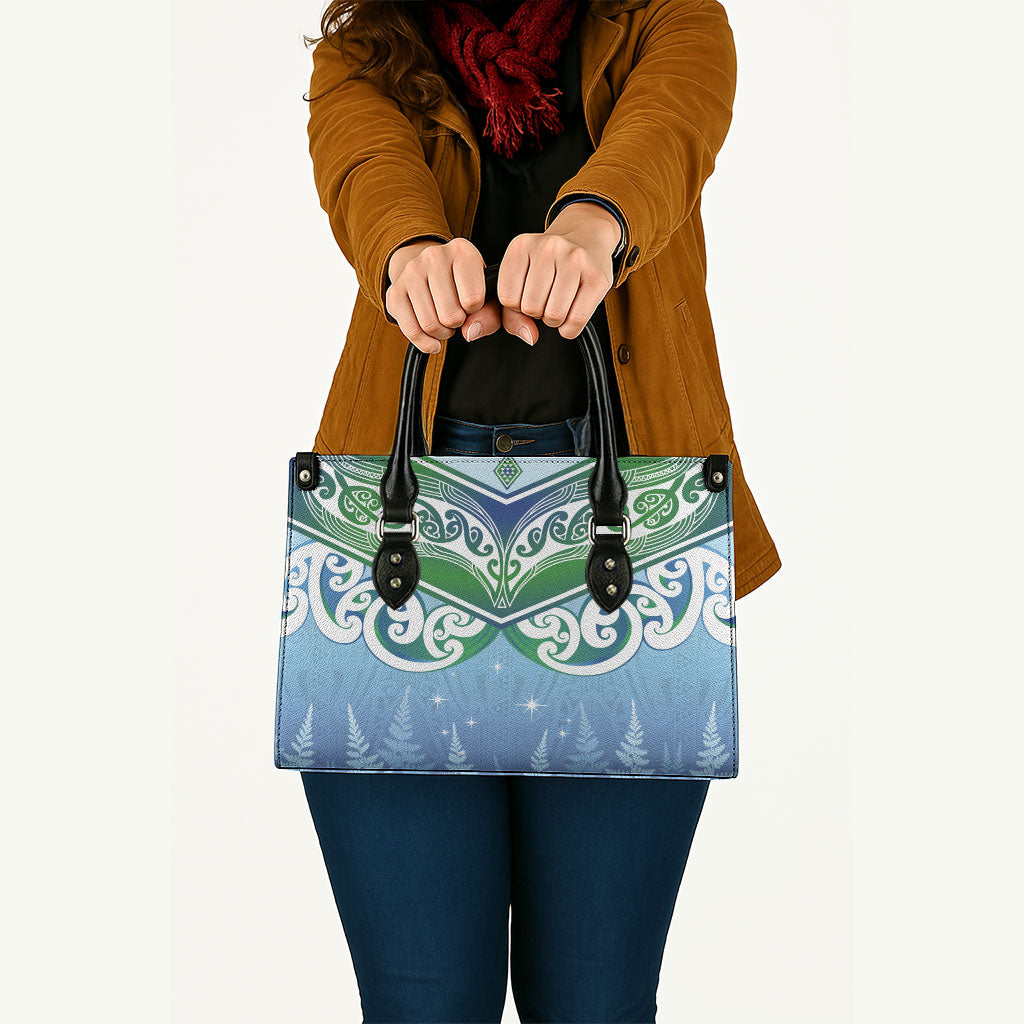 Aotearoa New Zealand New Year Leather Bag Maori Motifs with Silver Fern and Matariki Stars