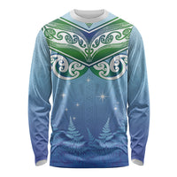 Aotearoa New Zealand New Year Long Sleeve Shirt Maori Motifs with Silver Fern and Matariki Stars