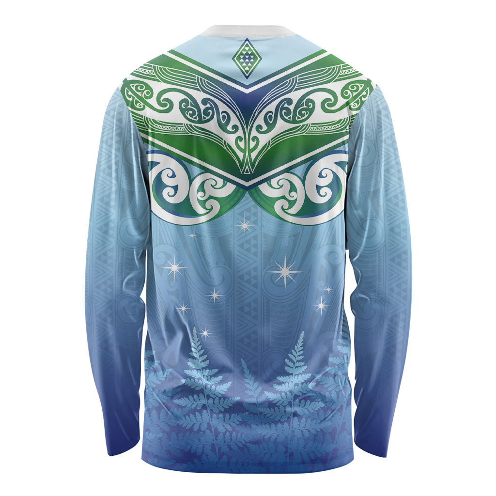 Aotearoa New Zealand New Year Long Sleeve Shirt Maori Motifs with Silver Fern and Matariki Stars
