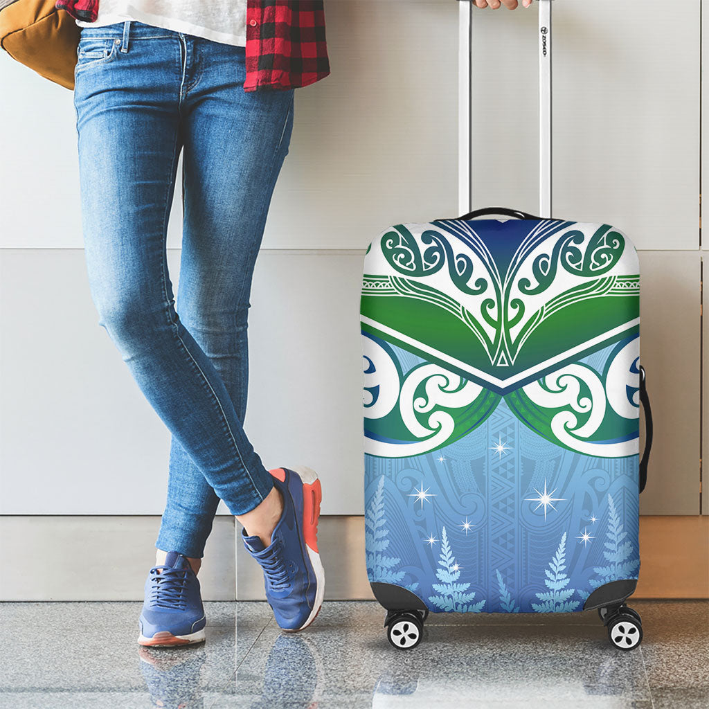 Aotearoa New Zealand New Year Luggage Cover Maori Motifs with Silver Fern and Matariki Stars