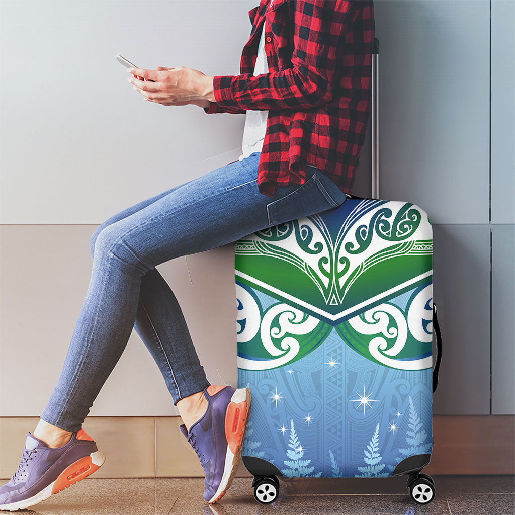 Aotearoa New Zealand New Year Luggage Cover Maori Motifs with Silver Fern and Matariki Stars