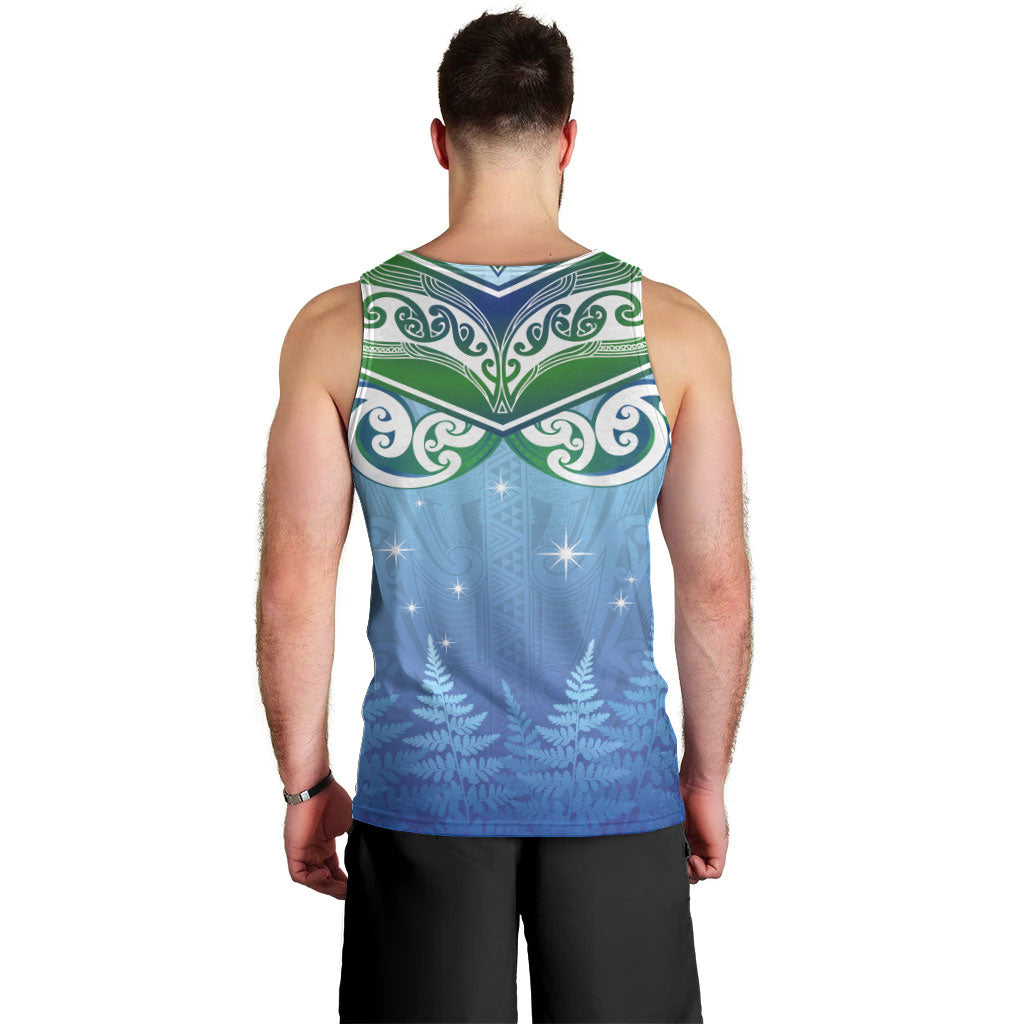 Aotearoa New Zealand New Year Men Tank Top Maori Motifs with Silver Fern and Matariki Stars