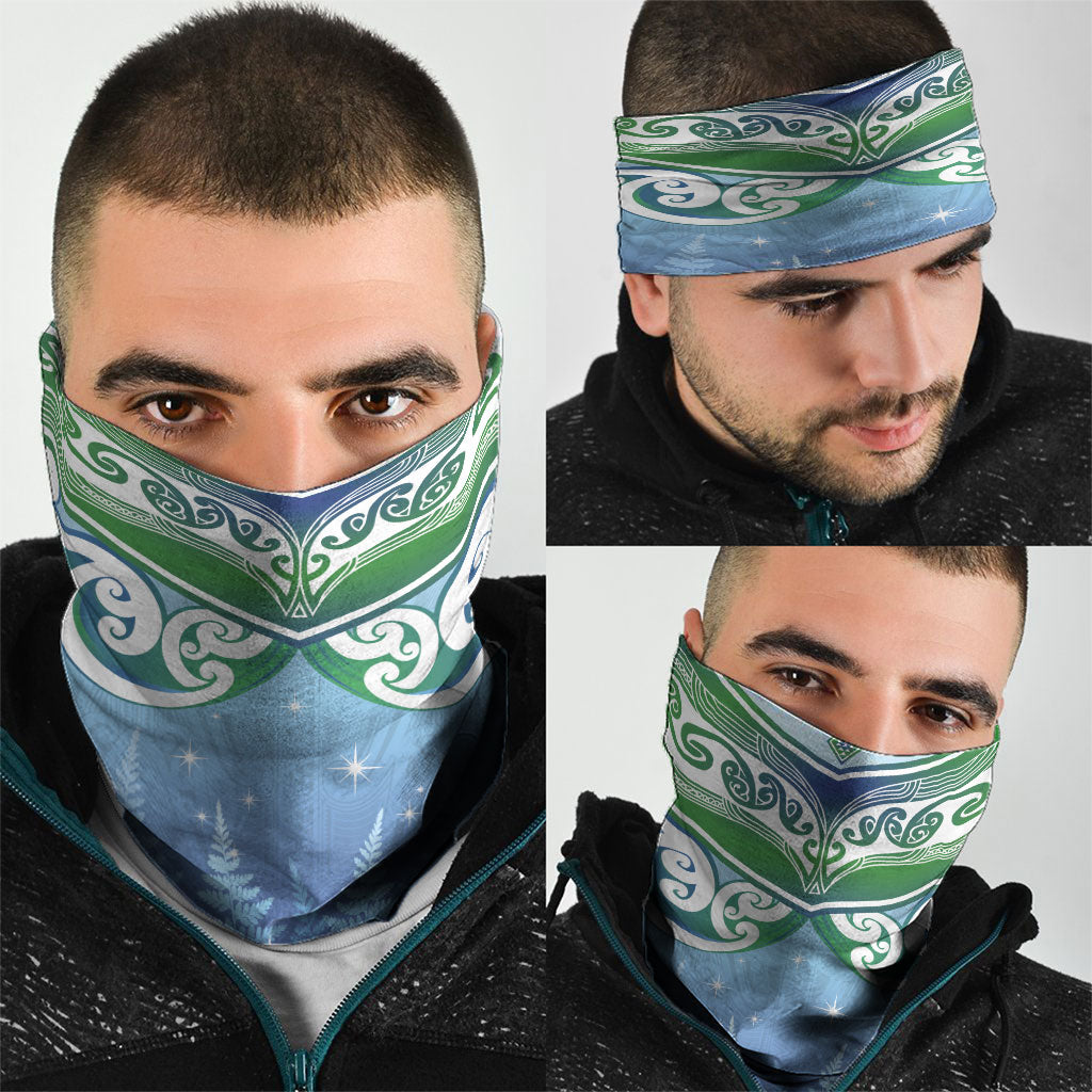 Aotearoa New Zealand New Year Neck Gaiter Maori Motifs with Silver Fern and Matariki Stars