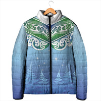 Aotearoa New Zealand New Year Padded Jacket Maori Motifs with Silver Fern and Matariki Stars