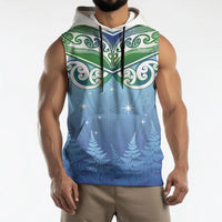 Aotearoa New Zealand New Year Sleeveless Hoodie Maori Motifs with Silver Fern and Matariki Stars LT03 - Polynesian Pride