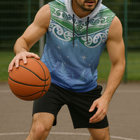 Aotearoa New Zealand New Year Sleeveless Hoodie Maori Motifs with Silver Fern and Matariki Stars LT03 - Polynesian Pride