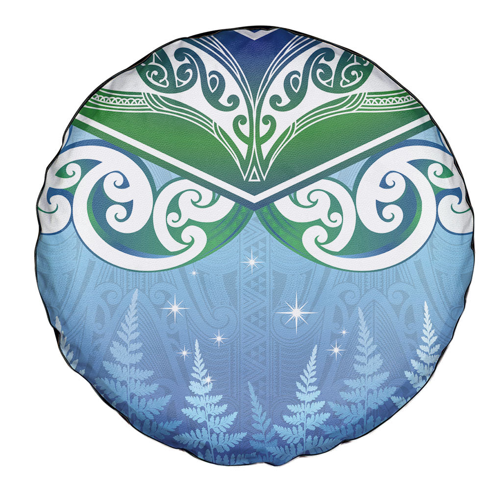 Aotearoa New Zealand New Year Spare Tire Cover Maori Motifs with Silver Fern and Matariki Stars