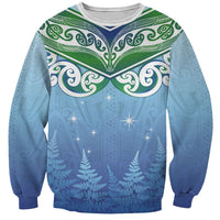 Aotearoa New Zealand New Year Sweatshirt Maori Motifs with Silver Fern and Matariki Stars