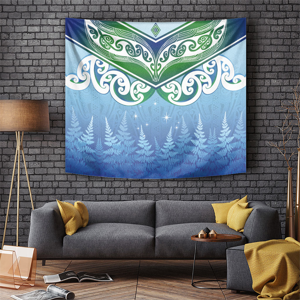 Aotearoa New Zealand New Year Tapestry Maori Motifs with Silver Fern and Matariki Stars
