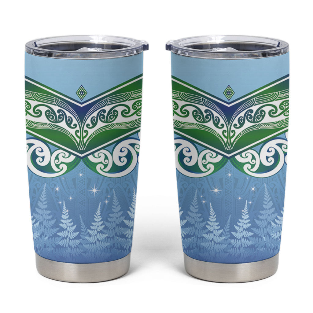 Aotearoa New Zealand New Year Tumbler Cup Maori Motifs with Silver Fern and Matariki Stars