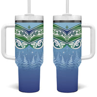 Aotearoa New Zealand New Year Tumbler With Handle Maori Motifs with Silver Fern and Matariki Stars