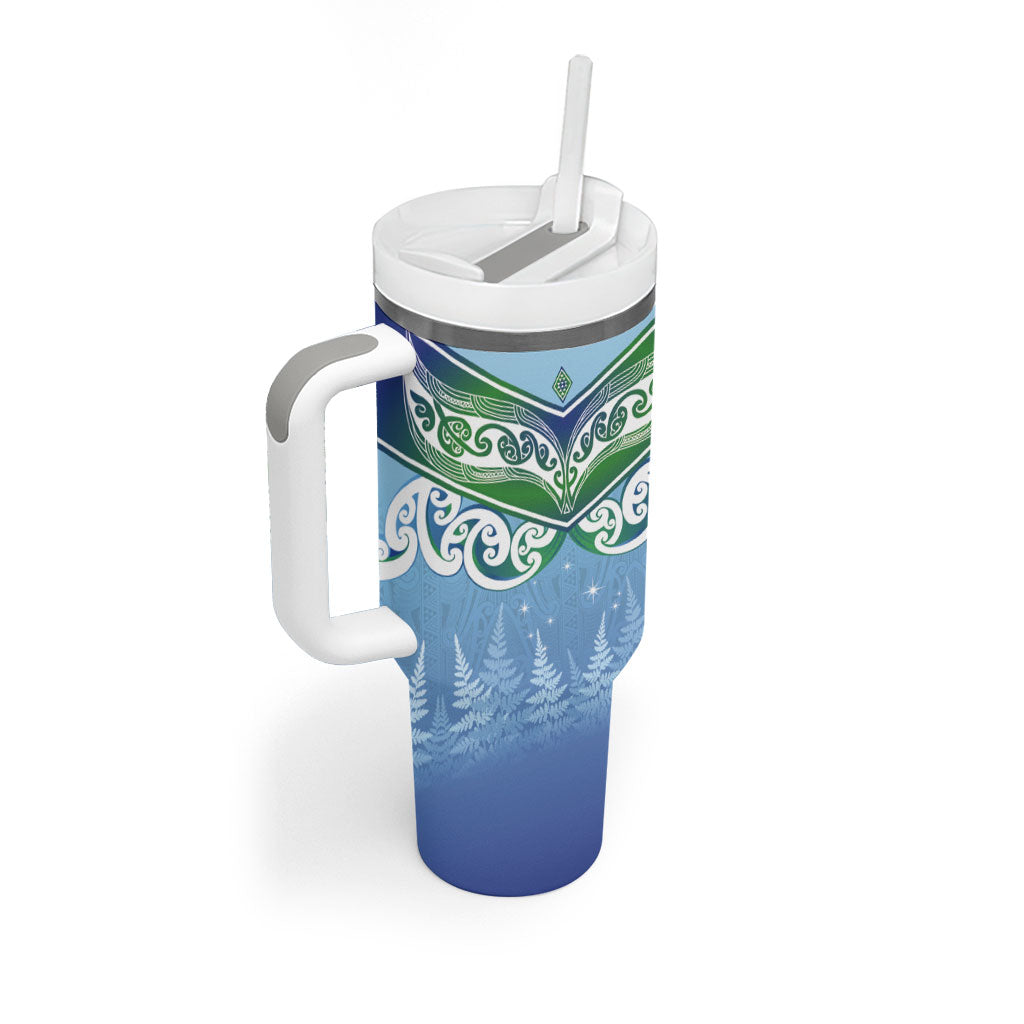 Aotearoa New Zealand New Year Tumbler With Handle Maori Motifs with Silver Fern and Matariki Stars