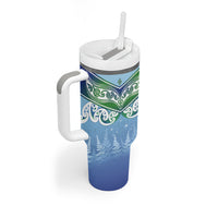 Aotearoa New Zealand New Year Tumbler With Handle Maori Motifs with Silver Fern and Matariki Stars