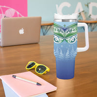 Aotearoa New Zealand New Year Tumbler With Handle Maori Motifs with Silver Fern and Matariki Stars