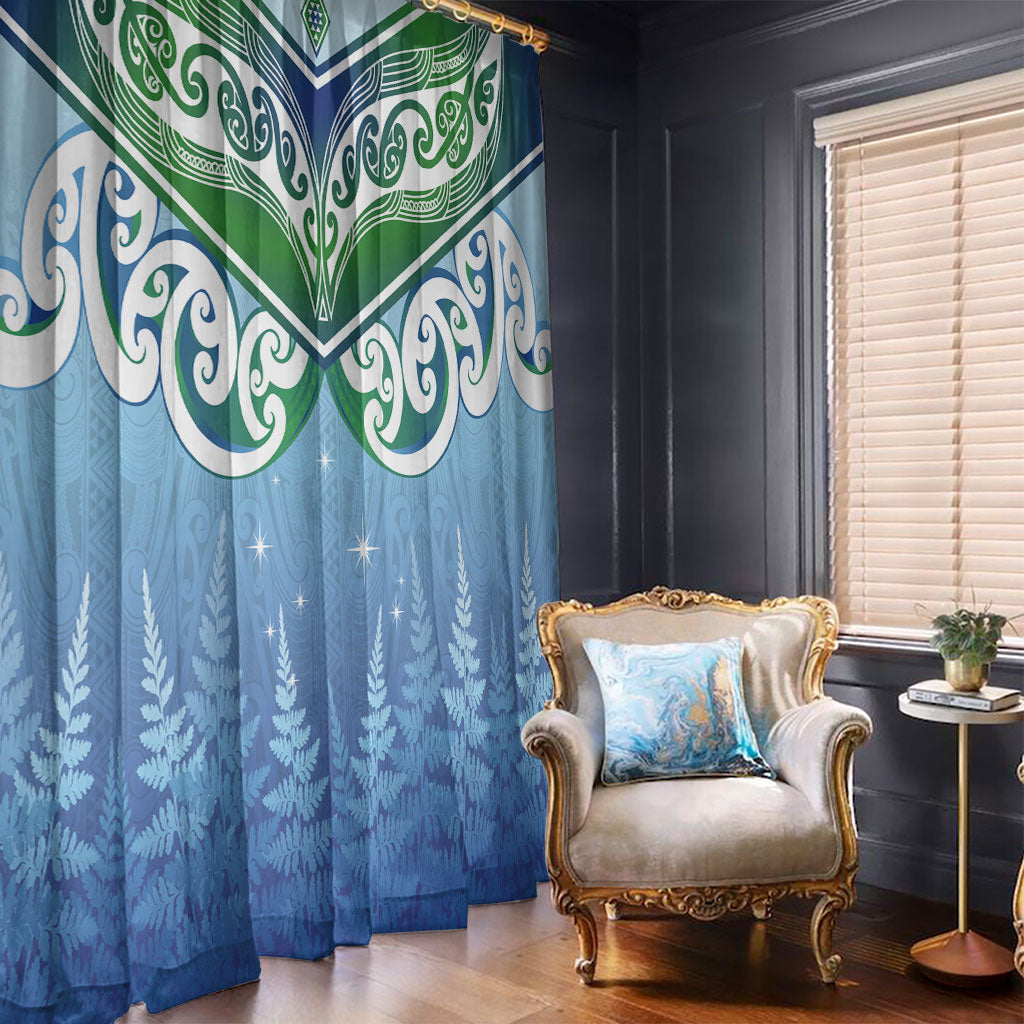 Aotearoa New Zealand New Year Window Curtain Maori Motifs with Silver Fern and Matariki Stars