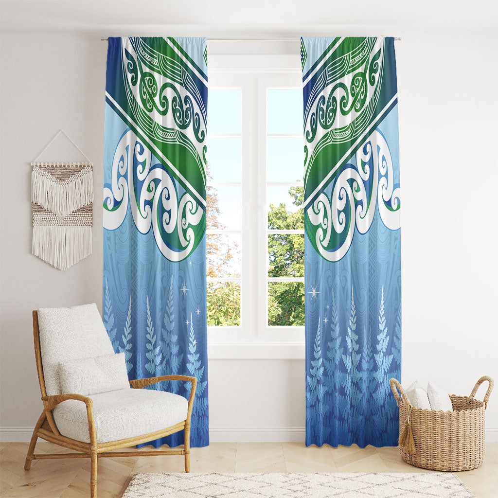 Aotearoa New Zealand New Year Window Curtain Maori Motifs with Silver Fern and Matariki Stars