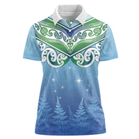 Aotearoa New Zealand New Year Women Polo Shirt Maori Motifs with Silver Fern and Matariki Stars