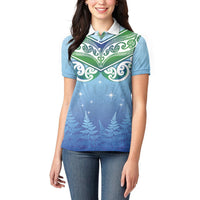Aotearoa New Zealand New Year Women Polo Shirt Maori Motifs with Silver Fern and Matariki Stars