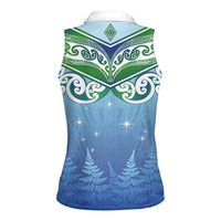Aotearoa New Zealand New Year Women Sleeveless Polo Shirt Maori Motifs with Silver Fern and Matariki Stars LT03 - Polynesian Pride