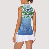 Aotearoa New Zealand New Year Women Sleeveless Polo Shirt Maori Motifs with Silver Fern and Matariki Stars LT03 - Polynesian Pride