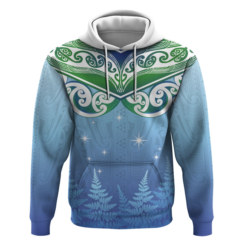 Aotearoa New Zealand New Year Zip Hoodie Maori Motifs with Silver Fern and Matariki Stars