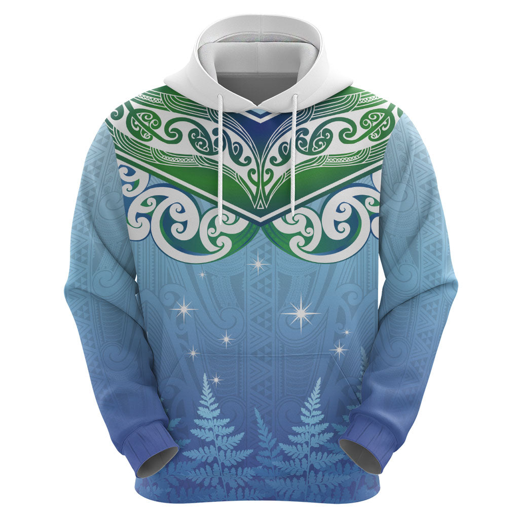 Aotearoa New Zealand New Year Zip Hoodie Maori Motifs with Silver Fern and Matariki Stars