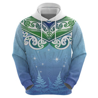 Aotearoa New Zealand New Year Zip Hoodie Maori Motifs with Silver Fern and Matariki Stars