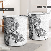 Aotearoa Moko Tribal Tattoo Laundry Basket New Zealand Maori Penguin and Fantail White Color