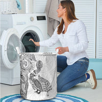 Aotearoa Moko Tribal Tattoo Laundry Basket New Zealand Maori Penguin and Fantail White Color