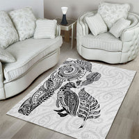 Aotearoa Moko Tribal Tattoo Area Rug New Zealand Maori Penguin and Fantail White Color